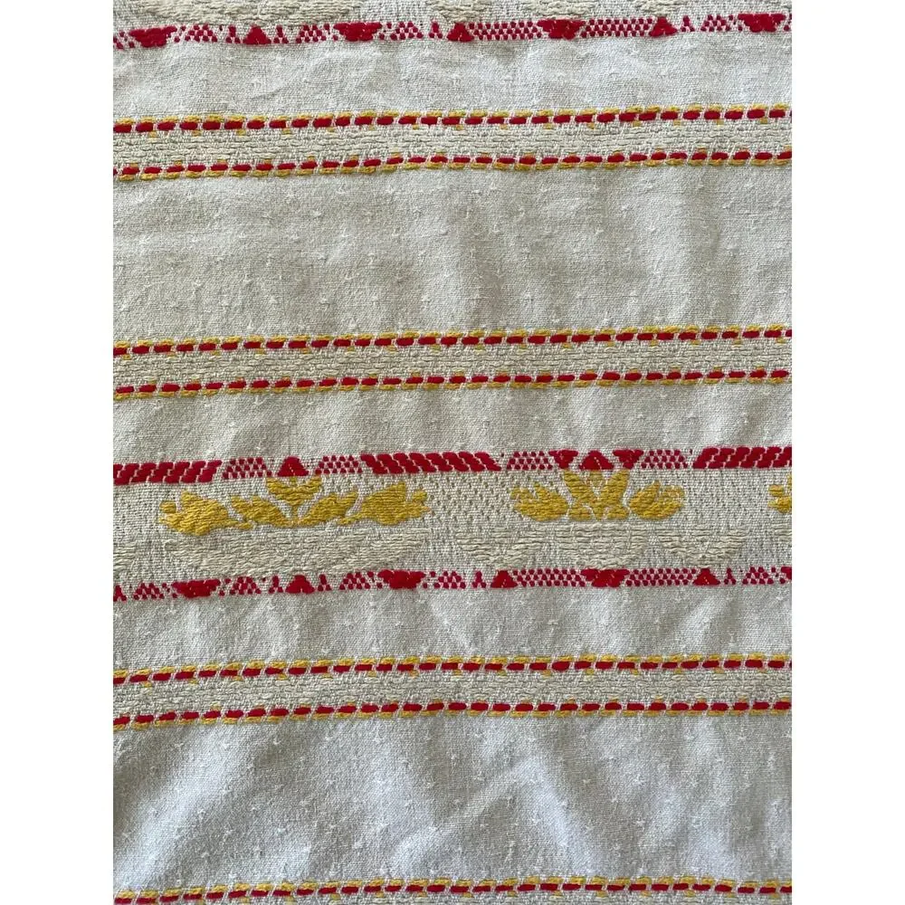 Vintage 50s-60s Bates Woven Cotton Floral Bedspread 90x76 Red Yellow White